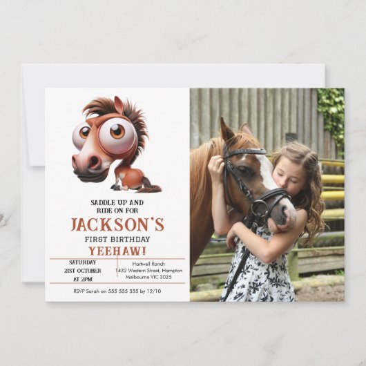 Paardenkarikaturen 1e Verjaardag Party foto Kaart (Voorkant)