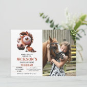 Paardenkarikaturen 1e Verjaardag Party foto Kaart (Staand voorkant)