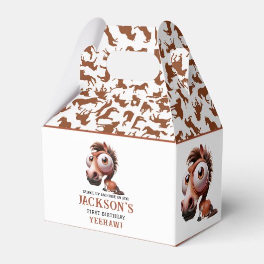Paardenkarikaturen 1e verjaardagsfeest bedankdoosjes (Voorkant Zijde)