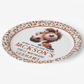 Paardenkarikaturen 1e verjaardagsfeest papieren bordje (Gekanteld)