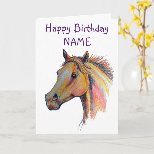 Paardenkastanje Paard Verjaardag Kaart (Gele Bloem)