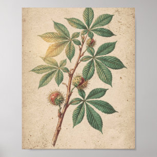 Paardenkastanje Tak Botanische Kunst Poster