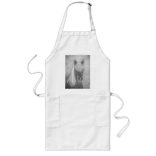 paardenkastanjemeel met bondemane bruin paard lang schort (Voorkant)