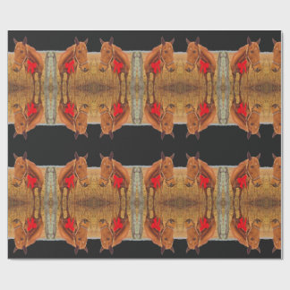 Paardenkerst, Bruin Paard met rode boog Cadeaupapier