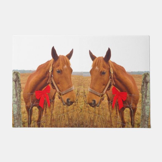 Paardenkerst, Bruin Paard met rode boog Deurmat (Voorkant)