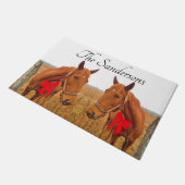 Paardenkerst, Bruin Paard met rode strik Doorma Deurmat (Schuin)