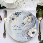 Paardenkoeienmeisje baby shower floral gepersonali papieren bordje<br><div class="desc">Horse cowgirl thema baby shower waterverf bloemetjes mooi paardenportret baby shower gepersonaliseerde naam papier borden.</div>