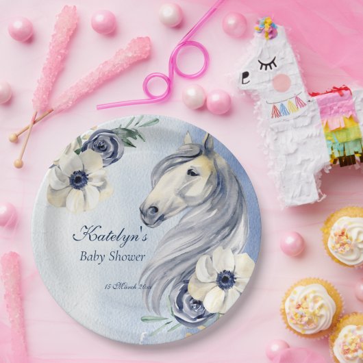 Paardenkoeienmeisje baby shower floral gepersonali papieren bordje (Feest)