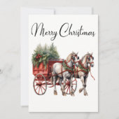 Paardenkoets Bloemen Vakantie Kerstmis Kaart (Voorkant)