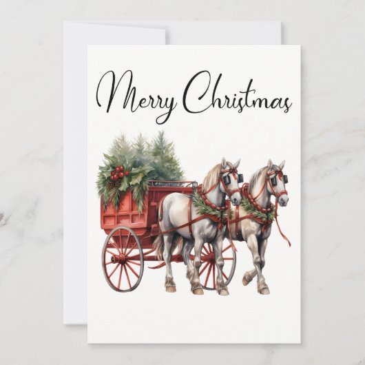 Paardenkoets Bloemen Vakantie Kerstmis Kaart (Voorkant)