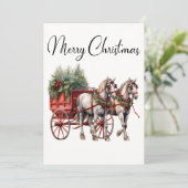 Paardenkoets Bloemen Vakantie Kerstmis Kaart (Staand voorkant)