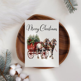 Paardenkoets Bloemen Vakantie Kerstmis Kaart