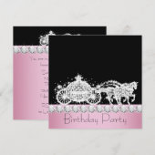 Paardenkoets Roze Prinses Verjaardagsfeest Kaart (Voorkant / Achterkant)