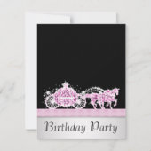 Paardenkoets Roze Zwarte Prinses Verjaardagsfeest Kaart (Voorkant)
