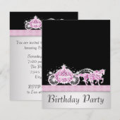 Paardenkoets Roze Zwarte Prinses Verjaardagsfeest Kaart (Voorkant / Achterkant)