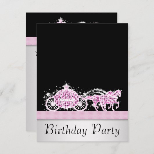 Paardenkoets Roze Zwarte Prinses Verjaardagsfeest Kaart (Voorkant / Achterkant)