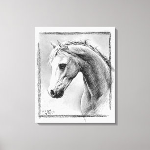 Paardenkop Houtskool tekening Equine kunst Canvas Afdruk