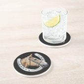 Paardenkop in een hoefijzer onderzetter (Zijkant)