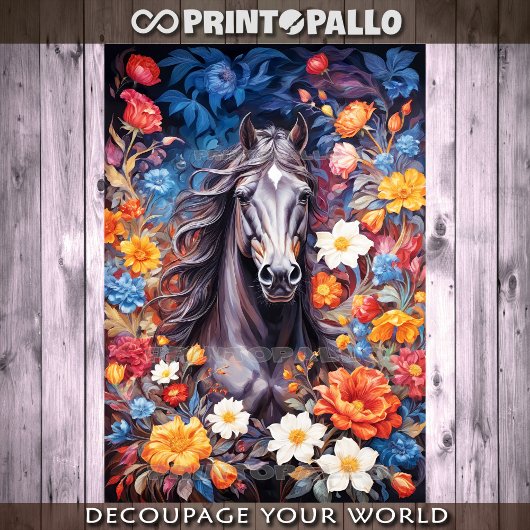 Paardenkop in surrealistisch schilderij met oerwou tissuepapier