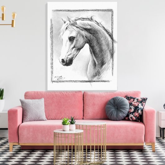 Paardenkop Kool trekken Equine art Canvas Afdruk (Insitu (Woonkamer))