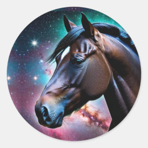 Paardenkop met een Galaxy Achtergrond Ronde Sticker
