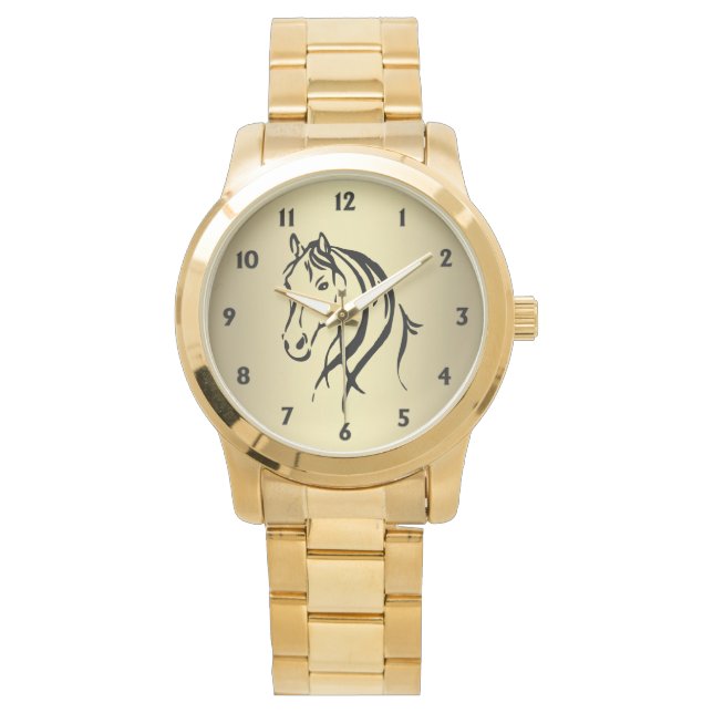Paardenkop met zwarte cijfers horloge (Voorkant)