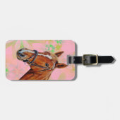 Paardenkop op de florale achtergrond bagagelabel (Voorkant horizontaal)