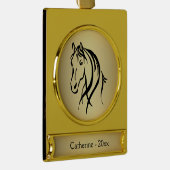 Paardenkop op Gold Name en Year Verguld Banner Ornament (Rechts)