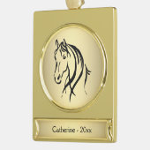 Paardenkop op Gold Name en Year Verguld Banner Ornament (Links)