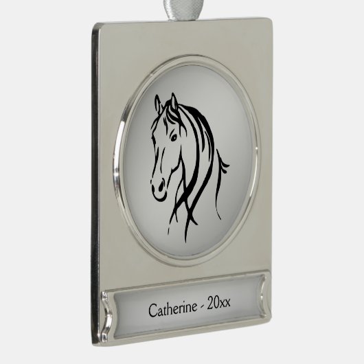 Paardenkop op naam van de zilver en Jaar Verzilverd Banner Ornament (Rechts)