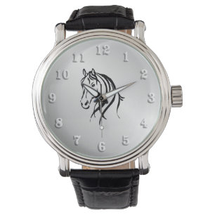 Paardenkop op zilver horloge