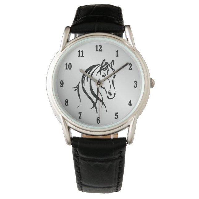 Paardenkop op zilver horloge (Voorkant)