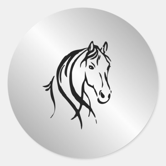 Paardenkop op zilver ronde sticker (Voorkant)