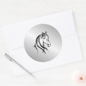 Paardenkop op zilver ronde sticker (Envelop)