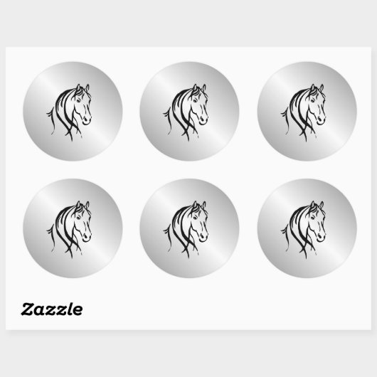 Paardenkop op zilver ronde sticker (Vel)