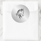 Paardenkop op zilver ronde sticker (Tas)