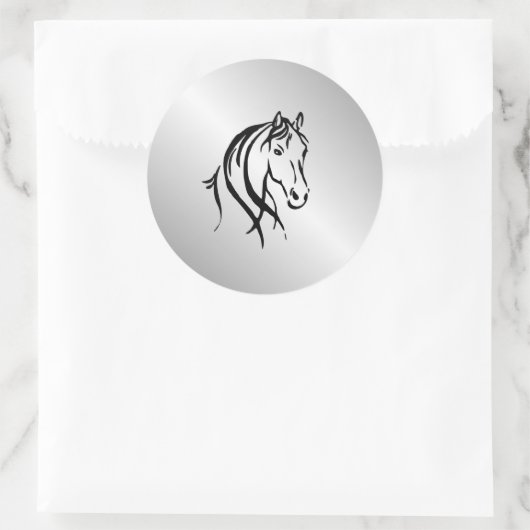 Paardenkop op zilver ronde sticker (Tas)