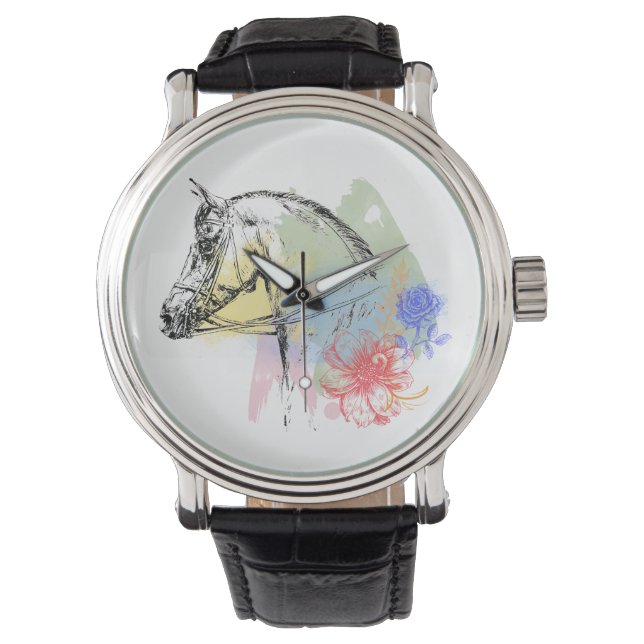Paardenkop Waterverven Horloge (Voorkant)