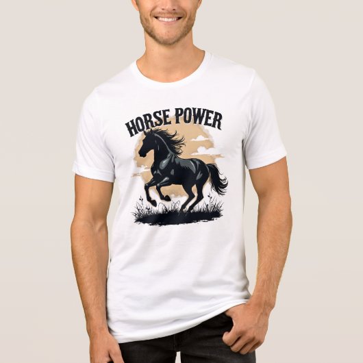 Paardenkracht Zwarte Hengst Rennend Westers Rustie Tri-Blend Shirt (Voorkant)