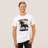 Paardenkracht Zwarte Hengst Rennend Westers Rustie Tri-Blend Shirt (Voorkant volledig)