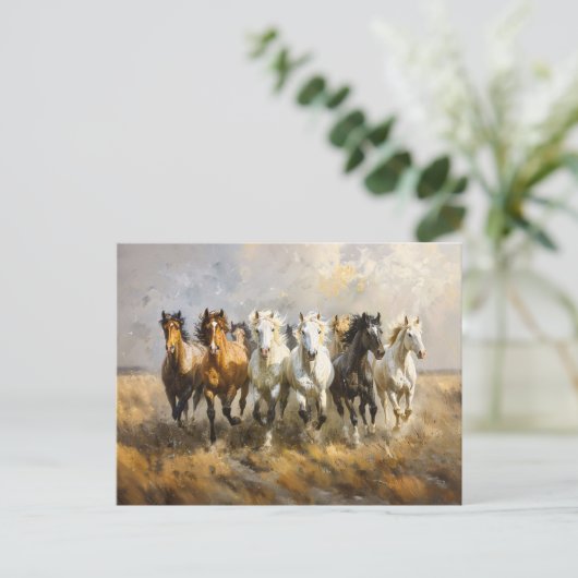 Paardenkudde Galloping Mustang Schilderij Briefkaart (Staand voorkant)