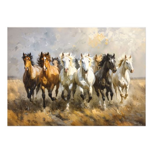 Paardenkudde Galloping Mustang Schilderij Decoupag Foto Afdruk (Voorkant)