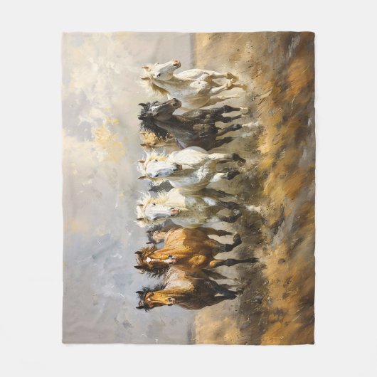 Paardenkudde Galloping Mustang Schilderij Fleece Deken (Voorkant)