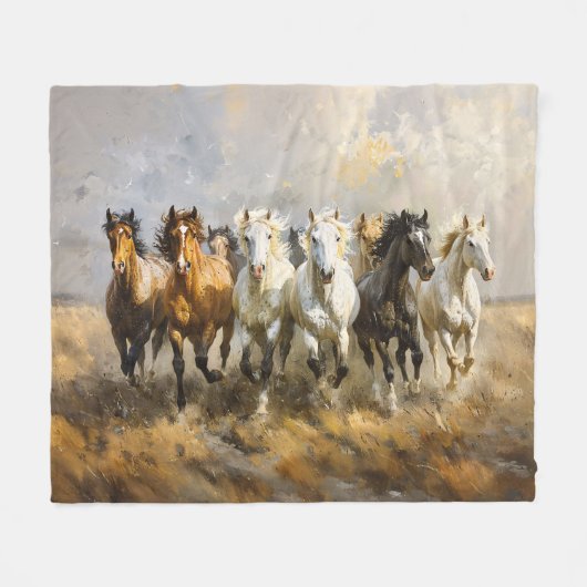 Paardenkudde Galloping Mustang Schilderij Fleece Deken (Voorkant (Horizontaal))
