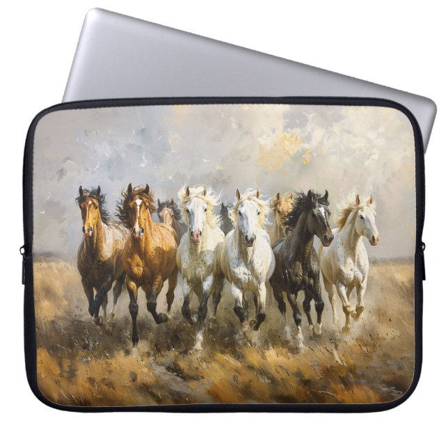 Paardenkudde Galloping Mustang Schilderij Laptop Sleeve (Voorkant)