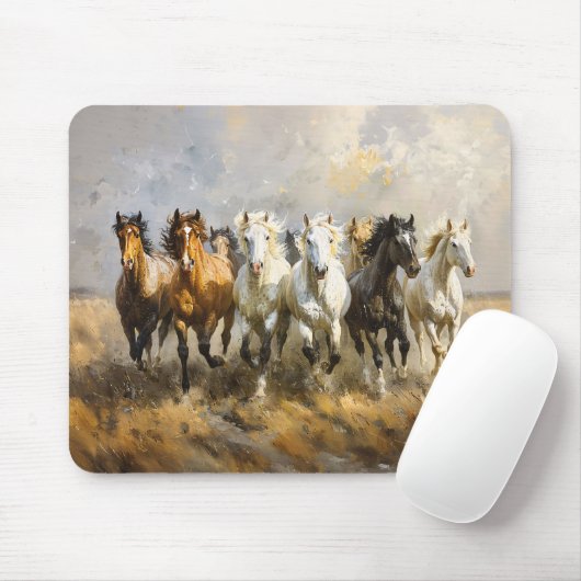 Paardenkudde Galloping Mustang Schilderij Muismat (Met muis)