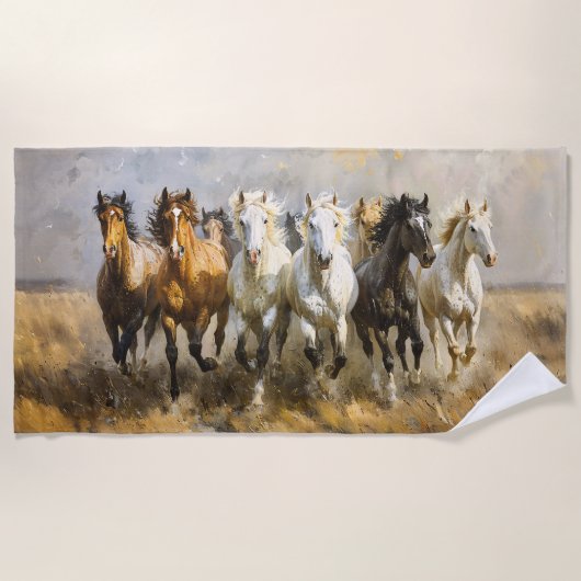 Paardenkudde Galloping Mustang Schilderij Strandlaken (Voorkant)