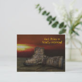 Paardenlaarzen op hout met zonsondergang kaart (Staand voorkant)