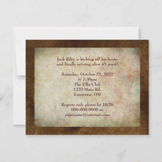 Paardenlaarzen op hout met zonsondergang kaart (Achterkant)