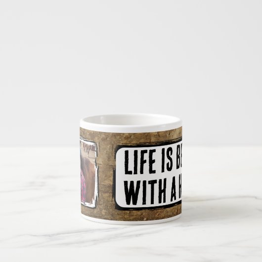 Paardenliefhebber 1 foto faux hout zwart wit espresso kop (Voorkant)